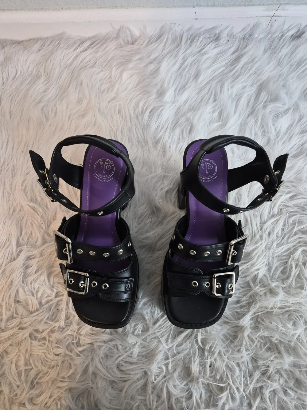 Yosuke Gothic Black Platform Buckle High-Heel Sandals Size 7 1/2